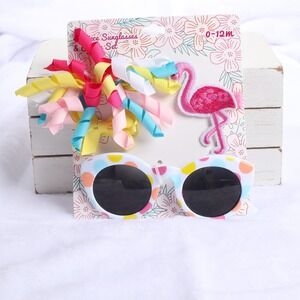 So'Dorable Baby Sunglasses & Hair Clip Set Flamingo Polka Dot 0–12M NWT